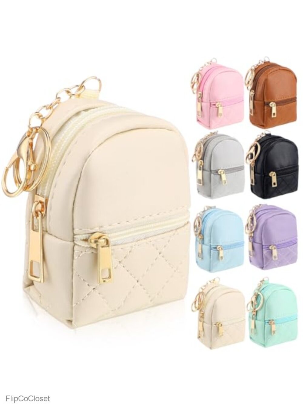 Mini Backpack Keychain Coin Purse, PU Leather, Card Slots, Detachable Keyring